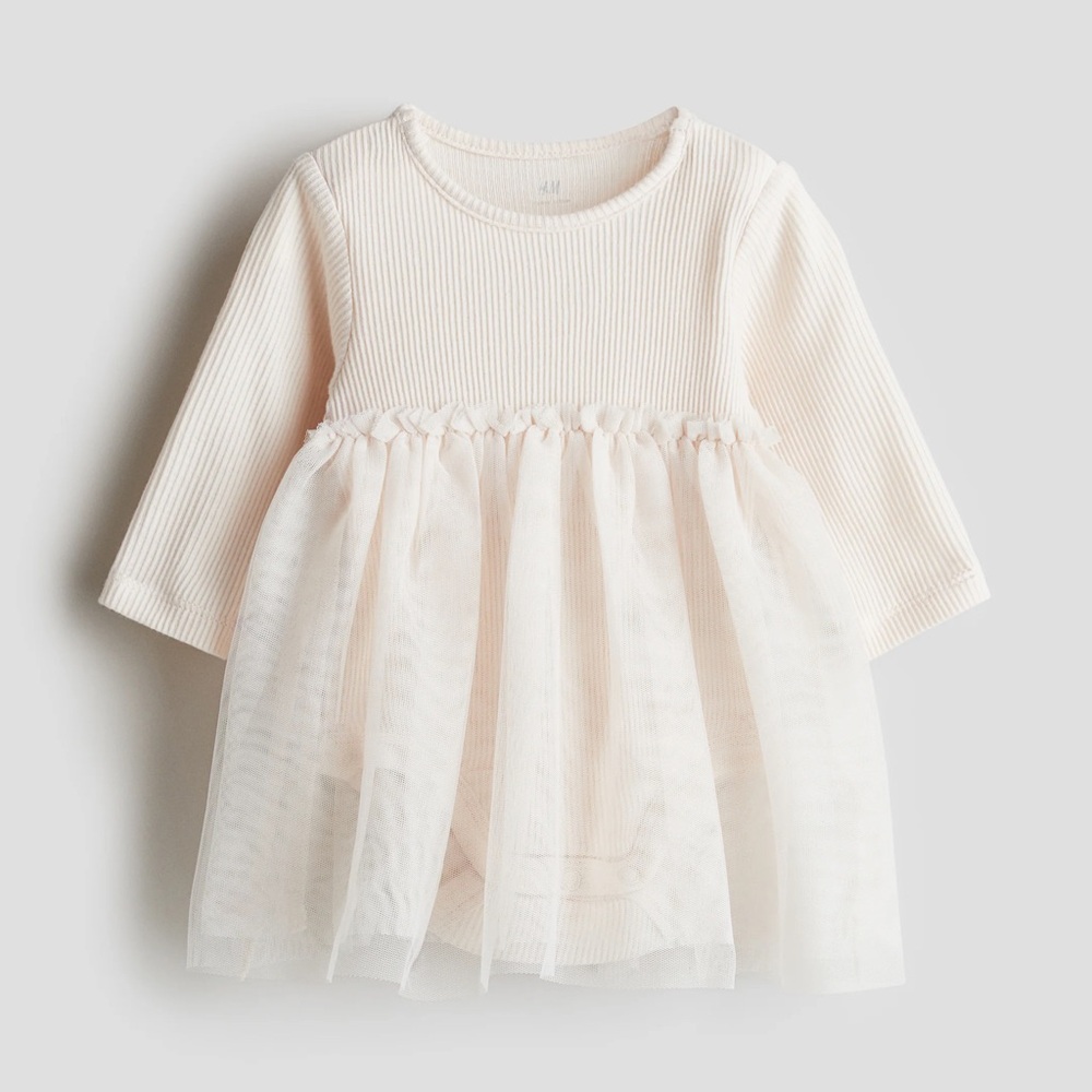 H&M Cream Baby Girl Dress with Tulle Skirt size 6M